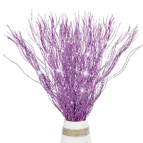 Kunjocy 10 Stück Weihnachts-Glitzerstiele, 45 cm, Weihnachtsbaumschmuck, gelockt, künstliche Weihnachtsspieße für Weihnachtsbaum, DIY-Kranz, Handwerk, Vase, Hochzeit, Party (lila) von Kunjocy