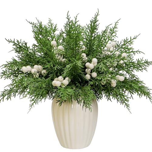 Set mit 40 künstlichen Tannenzweigen, Weihnachtsstechpalmenbeeren, Stiele, künstliche immergrüne Zedernzweige zum Basteln, Wintergrün, gefrostete Beerenspieße, Urlaub, Weihnachtsbaum, Vasenfüller Set mit 40 künstlichen Tannenzweigen, Weihnachtsstechpalmenbeeren, Stiele, künstliche immergrüne Zedernzweige zum Basteln, Wintergrün, gefrostete Beerenspieße, Urlaub, Weihnachtsbaum, Vasenfüller von Kunjocy
