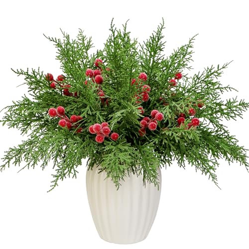 Set mit 40 künstlichen Tannenzweigen, Weihnachtsstechpalmenbeeren, Stiele, künstliche immergrüne Zedernzweige zum Basteln, Wintergrün, gefrostete Beerenspieße, Urlaub, Weihnachtsbaum, Vasenfüller Set mit 40 künstlichen Tannenzweigen, Weihnachtsstechpalmenbeeren, Stiele, künstliche immergrüne Zedernzweige zum Basteln, Wintergrün, gefrostete Beerenspieße, Urlaub, Weihnachtsbaum, Vasenfüller von Kunjocy