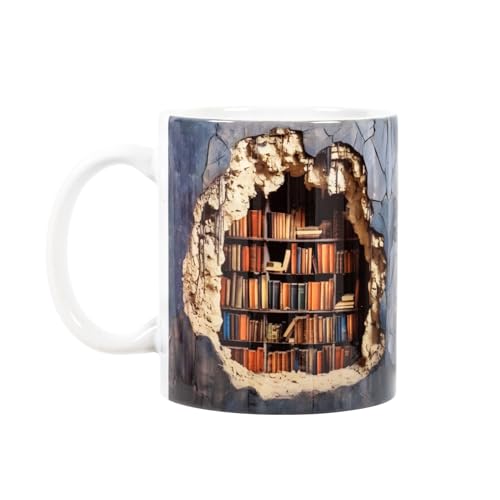 Kunoli 3D Bücherregal Becher, eine kleine Bibliothek Regal Tasse, kreative Raum Design Multi-Zweck Keramik Tassen, ästhetische Raum Dekor Geschenke für Leser Buch Liebhaber von Kunoli