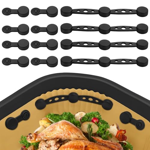 8 Stück Airfryer Magnete für Backpapier, Silikon Magnete Schnalle für Heißluftfritteuse, 4 Silikonstreifen 8 Schnallen, Festhalten Von Pergamentpapier, Wiederverwendbare Airfryer Zubehör (Schwarz) von Kunoli
