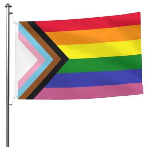 Flagge LGBTQ Flagge 90 × 150 cm, Gestreift Friedensblume Regenbogenfarben LGBT Große Fahne mit Messing-Ösen, Fortschritt Stolz Regenbogenfahne Flaggen mit Doppelnähgarn 3×5 Ft von Kunoli