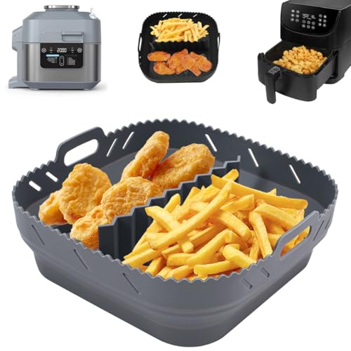 Silikonform Heißluftfritteuse Zubehör für Ninja Speedi 5.7L, Silikoneinsatz für Heißluftfritteuse für COSORI 5.5L, Silikonform Airfryer Zubehör für Instant Vortex 5.7L/Tefal Air Fryer (Grau) von Kunoli