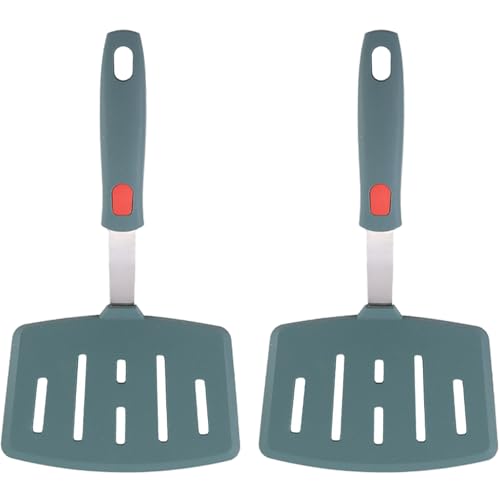 Großer Pfannkuchenspatel aus Silikon für antihaftbeschichtetes Kochgeschirr, extra breiter Spatel zum Kochen, flexibler Fischwender, Schlitzspatel für Eier, Omelett-Wender, spülmaschinenfest (2 Stück von Kunovo