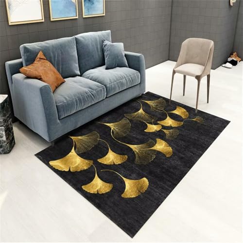 Kunsen 80X140CM Quadratisch Gelber Ginkgo-Blätter-Muster-Schmutzabweisender Teppich Designer Schwarz Jungenteppich Hübscher Deko von Kunsen