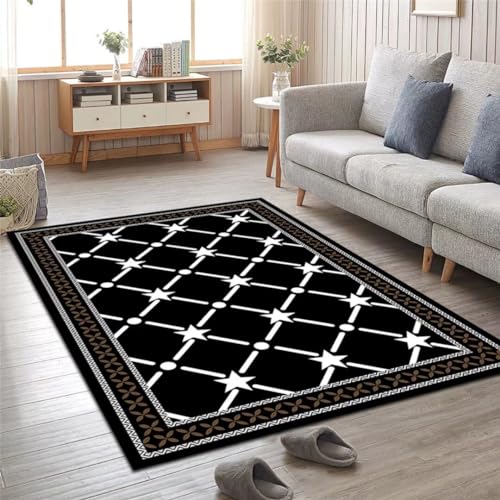 Kunsen 80X160CM XXL Teppich Abstrakter geometrischer, Rutschfester, schmutzabweisender, modischer kurzer Samt, bequem und waschbar Möbelgleiter Teppich Schwarz Großer Teppich Teppich Unter Esstisch von Kunsen
