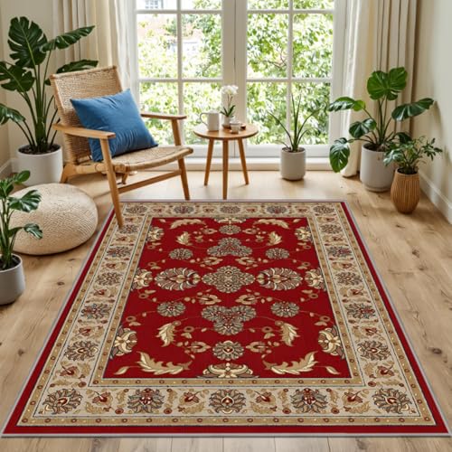 Kunsen Anti Rutsch Wohnen Deko Teppich Red 140X200Cm Kurzflor Teppich Floral Für Wohnzimmer, Schlafzimmer, Kinderzimmer Kunsen Anti Rutsch Wohnen Deko Teppich Red 140X200Cm Kurzflor Teppich Floral Für Wohnzimmer, Schlafzimmer, Kinderzimmer von Kunsen
