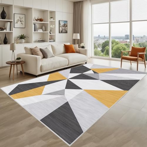 Kunsen Anti Rutsch Zimmer Teppich Grau Gelb 80X160Cm Kurzflor Moderne Geometrie Wird Für Büroflure Verwendet von Kunsen