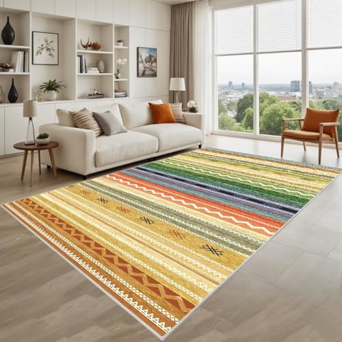 Kunsen Antirutsch Tepich In Wohnzimmer Grün, Gelb 80X120Cm Kurzflor Vintage-Blumen Für Den Flur des Kinderzimmers von Kunsen