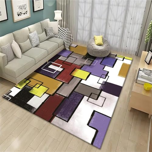 Kunsen Area Rugs 80X120CM Lila Lichtecht gelb rot Moderne geometrische Muster Wohnzimmer Designer Teppich Schlafzimmer Nachttisch von Kunsen