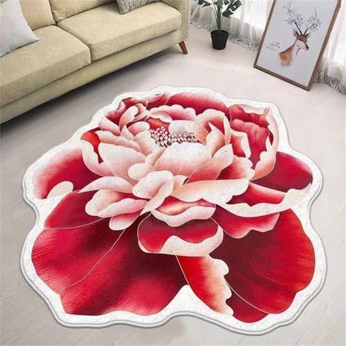 Kunsen Bettvorleger Schlafzimmer Waschbar Rouge 60x60CM, Small Bedroom Rug Motifs floraux modernes for Flur,Esstisch von Kunsen