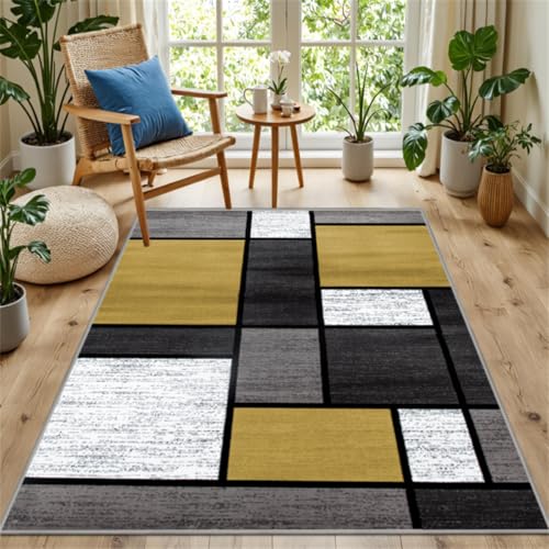 Kunsen Abwaschbar Deko Teppich Gelb,Grau 80X160Cm, Kurzflor Moderne Geometrische Teppiche Fürs Wohnzimmer, Schlafzimmer Und Kinderzimmer Kunsen Abwaschbar Deko Teppich Gelb,Grau 80X160Cm, Kurzflor Moderne Geometrische Teppiche Fürs Wohnzimmer, Schlafzimmer Und Kinderzimmer von Kunsen