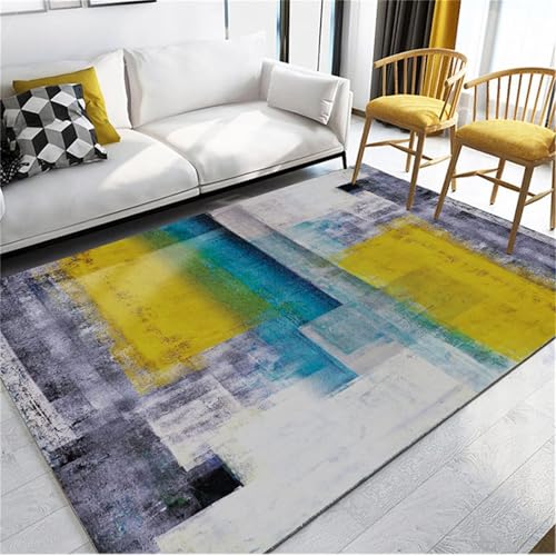 Kunsen Bettvorleger Schlafzimmer rutschfest sitzecke Blau Rot-gelbes, schmutzabweisendes und langlebiges Wohnzimmer mit Retro-Blumenmuster 40x60CM Baby Teppich von Kunsen