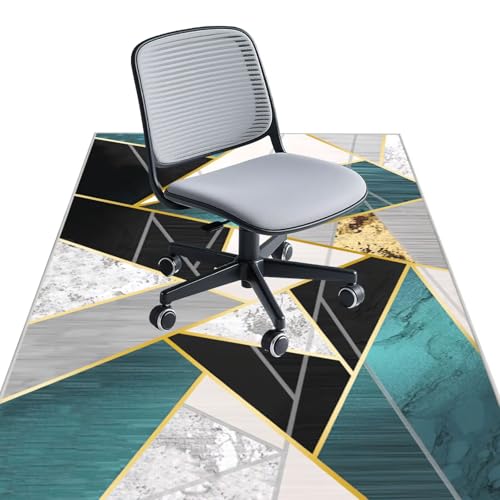 Kunsen Bodenmatte rutschfeste bodenmatten Modernes, graugrünes geometrisches Design for Hard Floors ，Laminate，TilesGrün80X120CM von Kunsen