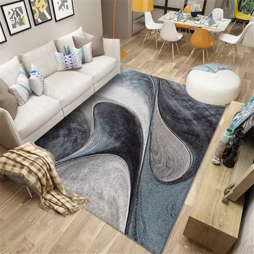 Kunsen Bodenschutzmatte Teppich 140X200CM grau Blaues abstraktes geometrisches Muster rutschfest und schmutzabweisend Teppiche Modern Designer Für Wohnzimmer Kinderzimmerteppich Junge von Kunsen