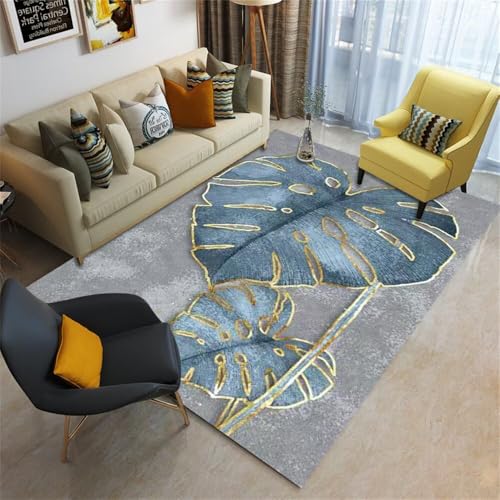 Kunsen Carpet Relax Teppich 140X200CM grau Blau gelb großes Blattmuster waschbar Wohnzimmer Flur Mädchen Jugendzimmer von Kunsen