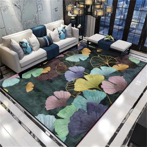 Kunsen Deko Flur Anti rutsch für Teppich Bunt Leicht zu reinigendes Blattmuster Wohnzimmer, Flur, Arbeitszimmer 60x90CM Schlafzimmer von Kunsen