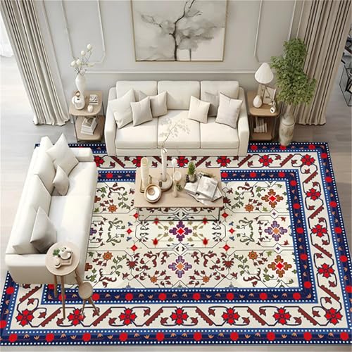 Kunsen Dekoartikel gemütliche deko Blau Rot Waschbare ländliche Blumenmuster für Wohnzimmer und Schlafzimmer 200x300CM teppichläufer waschbar von Kunsen