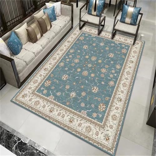 Kunsen Dekoration Teenager Mädchen Zimmer Teppich Wohnzimmer kurzflor Blau Langlebiges, Retro-florales Muster für und Büro 60x90CM Pastell von Kunsen