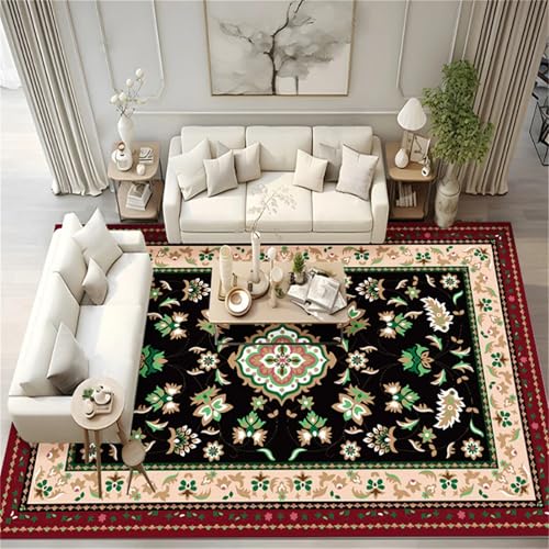 Kunsen Dekoration Teenager Mädchen Zimmer landhausstil deko Schwarz Rot Waschbare Moderne Blumenmuster für Wohnzimmer und Flur 60x90CM esszimmer Teppich von Kunsen