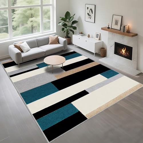 Kunsen Design Teppich Antirutsch blau-grau 160x210cm, Moderne Streifen für das Arbeitszimmer Esszimmer von Kunsen