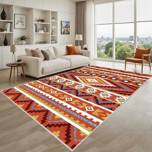Kunsen Einfach Zu Säubern Wohnzimmers Teppichs Rot 70X140Cm Kurzflor Retro-Geometrie Für Den Flur des Kinderzimmers von Kunsen