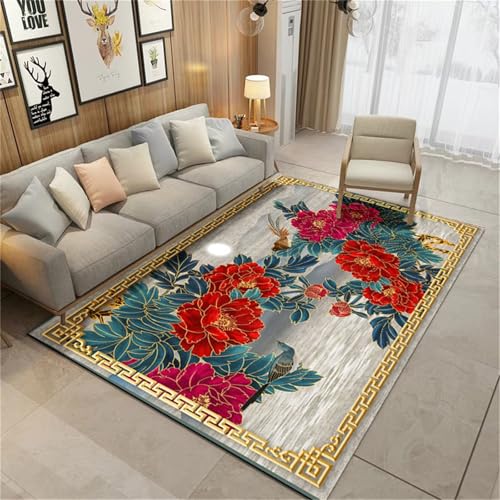 Kunsen Fell Teppiche Für Schlafzimmer kinderzimmer Teppich Rot Grau Bequemes und langlebiges modernes Blumenmuster Wohnzimmer Flur 140x200CM Badezimmer Kunsen Fell Teppiche Für Schlafzimmer kinderzimmer Teppich Rot Grau Bequemes und langlebiges modernes Blumenmuster Wohnzimmer Flur 140x200CM Badezimmer von Kunsen