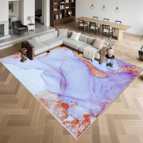 Kunsen Flieder Abstrakt Teppich Wohnzimmer 100x200cm,Waschbarer Rutschfester Teppiche für Esszimmer Büro Küche Spielzimmer von Kunsen
