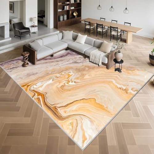 Kunsen Gelb Abstrakt Teppich Wohnzimmer 140x200cm,Waschbarer Rutschfester Teppiche für Schlafzimmer,Esszimmer,Büro von Kunsen