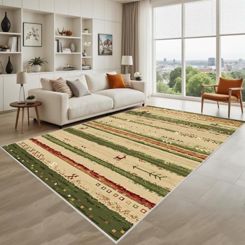Kunsen Gemütlich Couch Teppich Wohnzimmer Grün 200X280Cm Kurzflor Retro-Blumen Für Schlafzimmer Flur von Kunsen