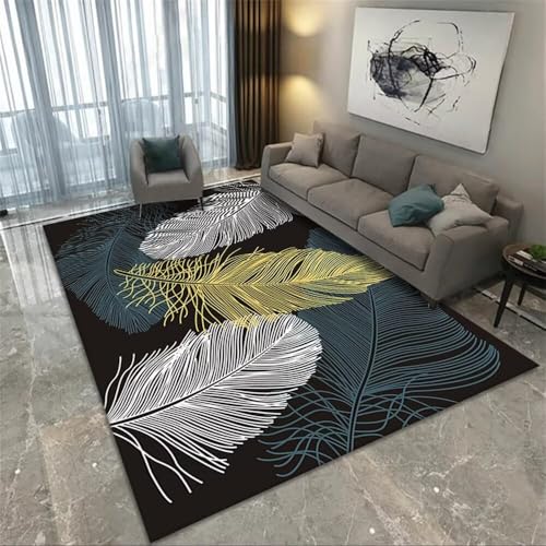 Kunsen Hübscher Teppich 200X290CM Schwarz Pflegeleichtes Wohnzimmer mit Federmuster in Blau und Gelb Schlafzimmer Nachttisch Babyzimmer Mädchen Kunsen Hübscher Teppich 200X290CM Schwarz Pflegeleichtes Wohnzimmer mit Federmuster in Blau und Gelb Schlafzimmer Nachttisch Babyzimmer Mädchen von Kunsen