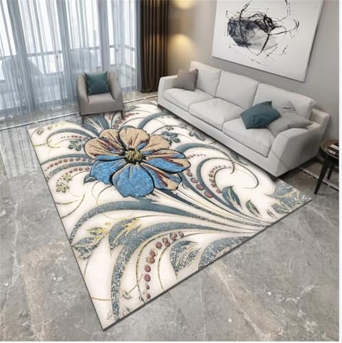 Kunsen Kinder Teppich landhausstil deko Blaue Blume Wohnzimmer Schlafzimmer Mädchenzimmer Teppich bequem und verschleißfest deko Balkon Teppich Schlafzimmer 160X200CM von Kunsen