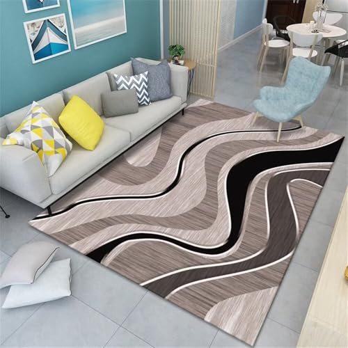 Kunsen Kinderteppich Waschbar 130X190CM braun Schwarze rutschfeste und schmutzabweisende abstrakte Streifen Design Büro Waschbarer Teppich Kinderzimmer tepich in Wohnzimmer von Kunsen