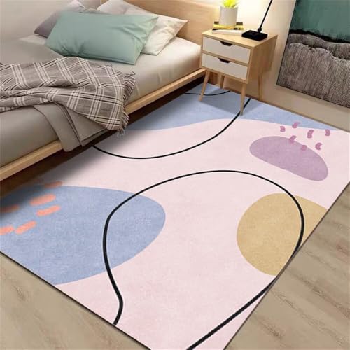 Kunsen Kinderteppich Waschbar 180X230CM Rosa Blaues modernes minimalistisches Design für Kinderzimmer Balkon Teppich Outdoor Teppiche Wohnzimmer von Kunsen