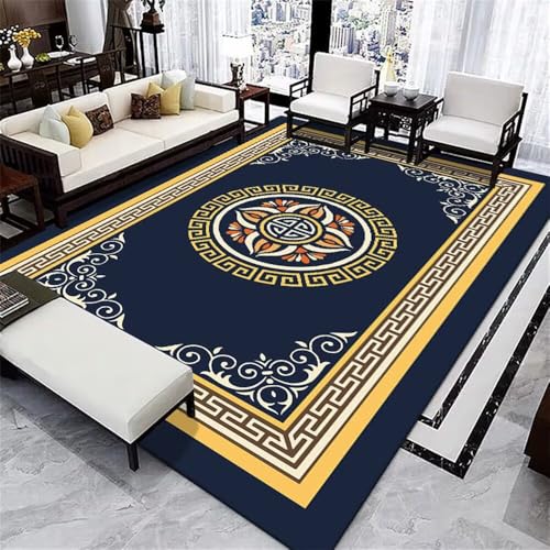 Kunsen Kleine Teppiche 60X90CM Blau Gelbes klassisches Druckdesign Wohnzimmer langlebig Home Teppich Design von Kunsen