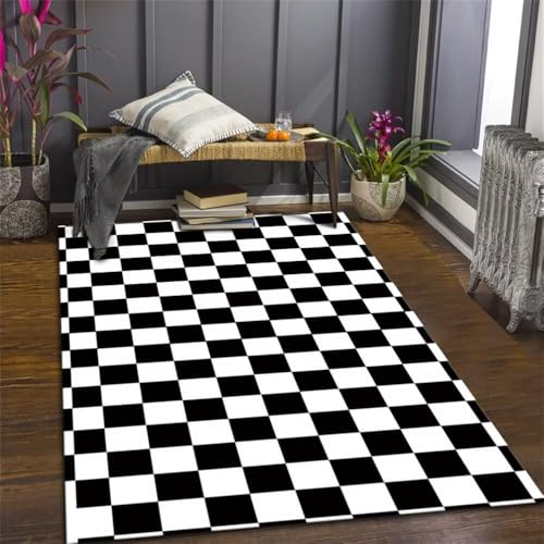 Kunsen Kleiner Teppich flauschig 120X200CM Schwarz Weiß abwaschbares modernes Wohnzimmer mit Karomuster Baby Mädchen Waschbar In Waschmaschine Kunsen Kleiner Teppich flauschig 120X200CM Schwarz Weiß abwaschbares modernes Wohnzimmer mit Karomuster Baby Mädchen Waschbar In Waschmaschine von Kunsen