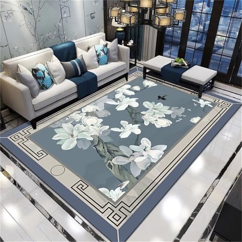 Kunsen Küchenaccessoires Rutschfester Teppich Blau-Grau Das komfortable orientalische Druckdesign ist für Wohnzimmer und Arbeitszimmer geeignet 170x230CM balkondekoration von Kunsen