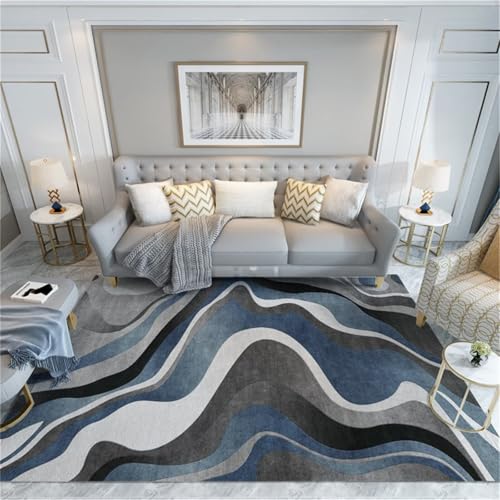 Kunsen Küchenaccessoires büro deko Blau Gelbes, feuchtigkeitsbeständiges und verformungsfreies modernes Streifenmuster für Wohnzimmer 110x240CM Teppich Kunsen Küchenaccessoires büro deko Blau Gelbes, feuchtigkeitsbeständiges und verformungsfreies modernes Streifenmuster für Wohnzimmer 110x240CM Teppich von Kunsen