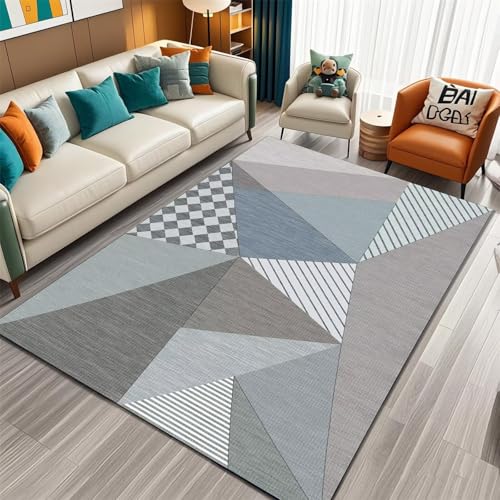 Kunsen Küchenteppich Läufer Waschbar Teppich Anti rutsch Grau Blau Das strapazierfähige Moderne geometrische Muster Wird in Korridoren und im Freien verwendet 70x140CM Carpets von Kunsen