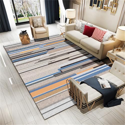 Kunsen Kurzflor Teppich jugendzimmer deko Grau Blau Das langlebige Moderne Streifenmuster Wird im Wohnzimmer und Flur verwendet 160x200CM Home Design von Kunsen