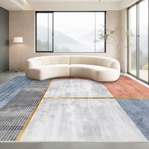Kunsen Moderne Wohnzimmer Teppich Orange 100x200cm,Waschbar In Waschmaschine Geometrische für Schlafzimmer,Vorzimmer,Esstisch von Kunsen