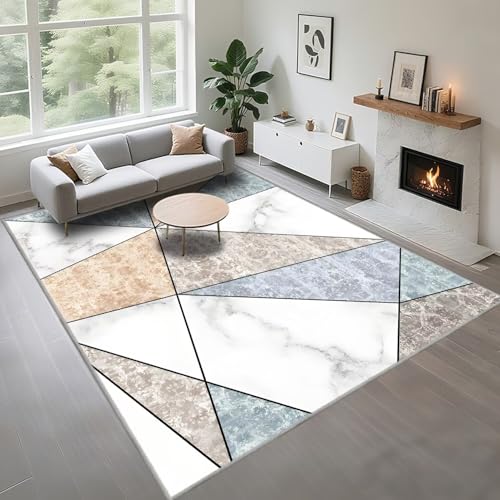 Kunsen Nicht Verblassen Wohnzimmerteppich 130X190Cm Blau Grau, Kurzflor Moderne Streifen Für Schlafzimmereingänge von Kunsen