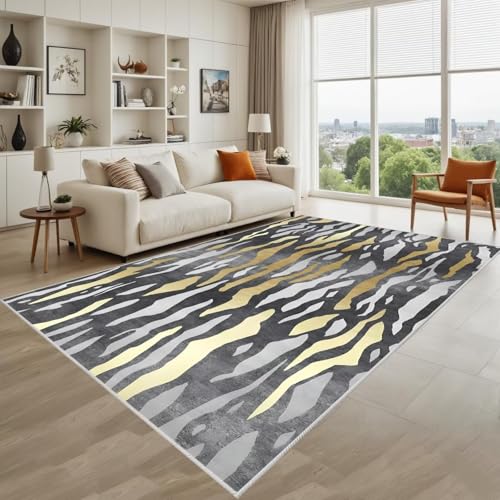 Kunsen Pflegeleicht Carpet Living Room Grau Gelb 200X280Cm, Kurzflor Abstrakte Streifen Werden In Restaurantfluren Verwendet von Kunsen