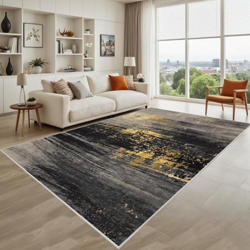 Kunsen Pflegeleicht Tepich In Wohnzimmer Schwarz Grau Gelb 120X170Cm Kurzflor Abstraktes Design Wird Für Restaurantkorridore Verwendet von Kunsen