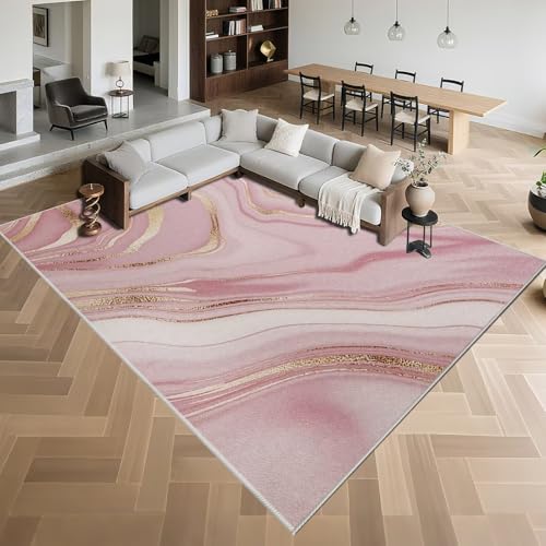 Kunsen Rosa Abstrakt Teppich Wohnzimmer 50x80cm,Waschbarer Rutschfester Teppiche für Schlafzimmer,Wohnungs,Vorzimmer von Kunsen