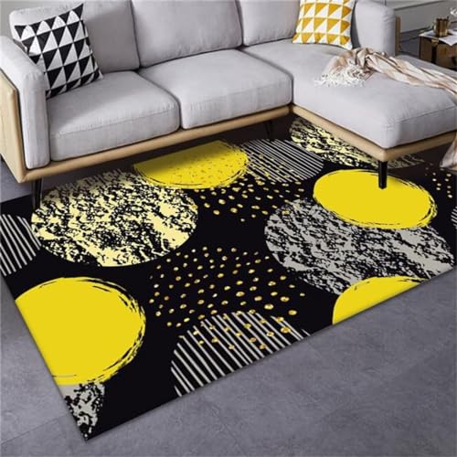 Kunsen Rugs for Bedroom Geometrische, stilvolle Kurzflor-Wohnzimmerdekoration in Gelb geometrisch Schwarz Teppich Schlafzimmer Beliebt150x210CM von Kunsen