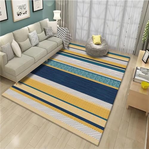 Kunsen Rugs for Bedroom Modische, einfache, kreative, geometrische Läufer-Fußmatte für Wohnzimmer, rutschfest Teppich Blau Natur Teppich 200X250CM von Kunsen