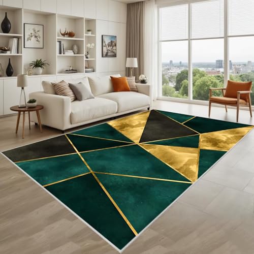 Kunsen Rutschfester Teppich Wohnzimmer Grün, Gelb 180X280Cm Kurzflor Moderne Geometrie Für Teenager-Schlafzimmerflure von Kunsen