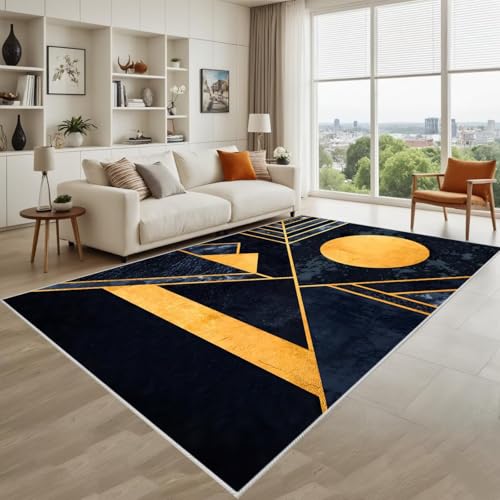 Kunsen Shed Resistant Teppich+Wohnzimmer Dunkelblau, Gelb 90X150Cm, Kurzflor Moderne Geometrie Für Teenager-Schlafzimmerflure Kunsen Shed Resistant Teppich+Wohnzimmer Dunkelblau, Gelb 90X150Cm, Kurzflor Moderne Geometrie Für Teenager-Schlafzimmerflure von Kunsen