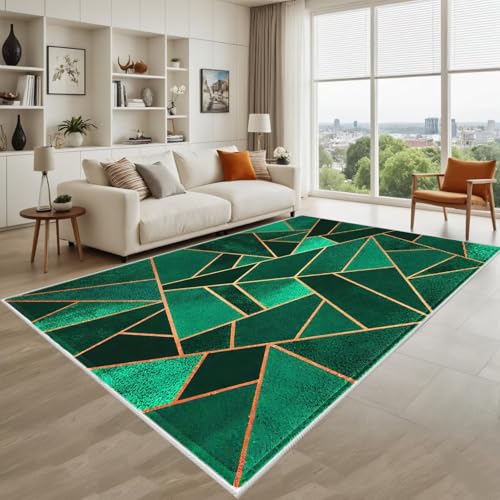 Kunsen Staubdicht Teppich Für Wohnzimmer Grün, Gelb 90X150Cm, Kurzflor Abstrakte Streifen Für Den Flur des Teenager-Schlafzimmers von Kunsen
